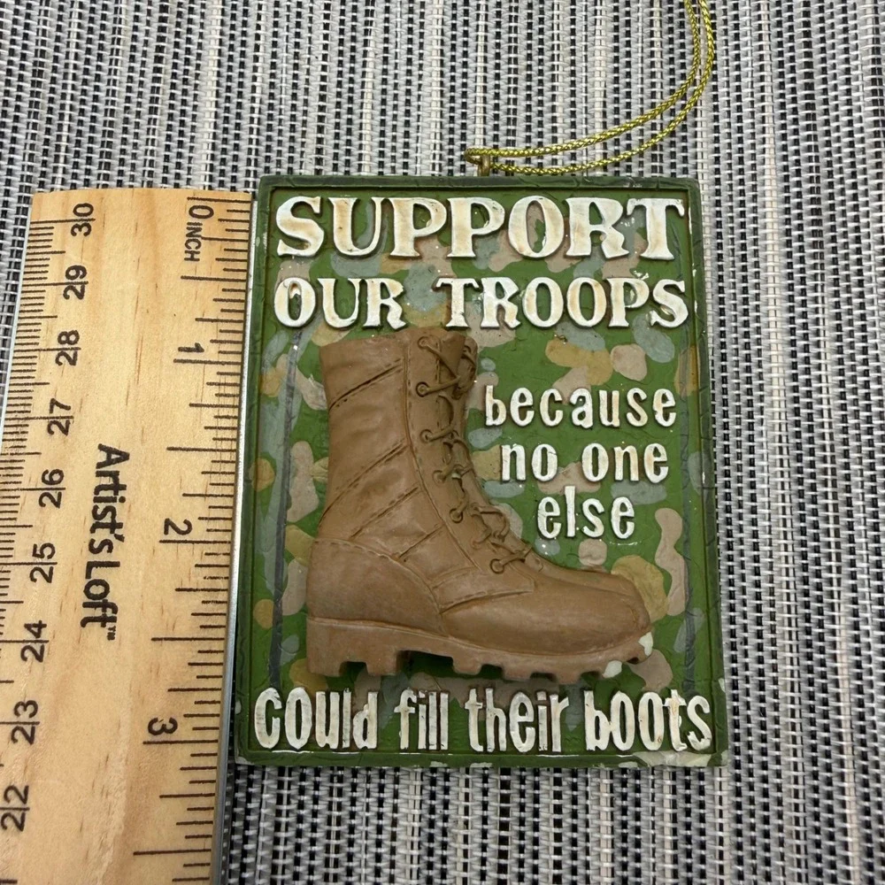 Support Our Troops Military Boot Ornament Camouflage Resin Patriotic Gift 3.25in